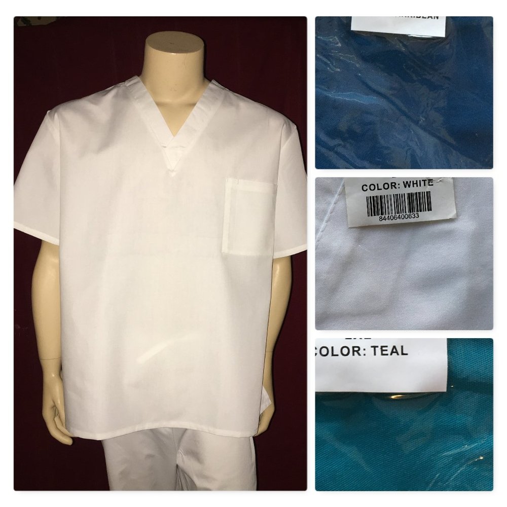 SET OF 5 XL Medical Nursing Uniform 1 Pocket V-Neck Scrub Top PRISM Men Women